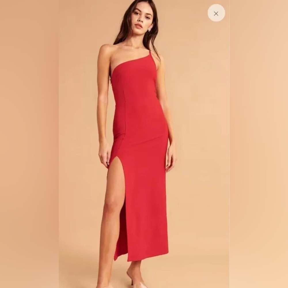 Red asymmetrical one shoulder maxi dress